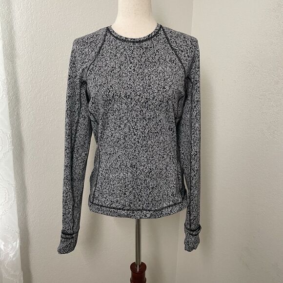 Lululemon Runderful Long Sleeve Cuffins Scattered Herringbone Women Size 8 Grey - Picture 1 of 10